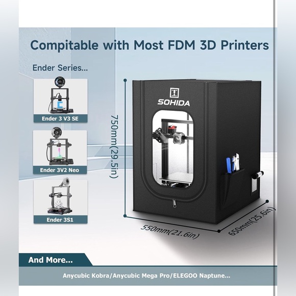 3D Printer Enclosure, Printer Cover with 72mm Exhaust port 25.59"x21.65"x29.53 - Picture 3 of 10